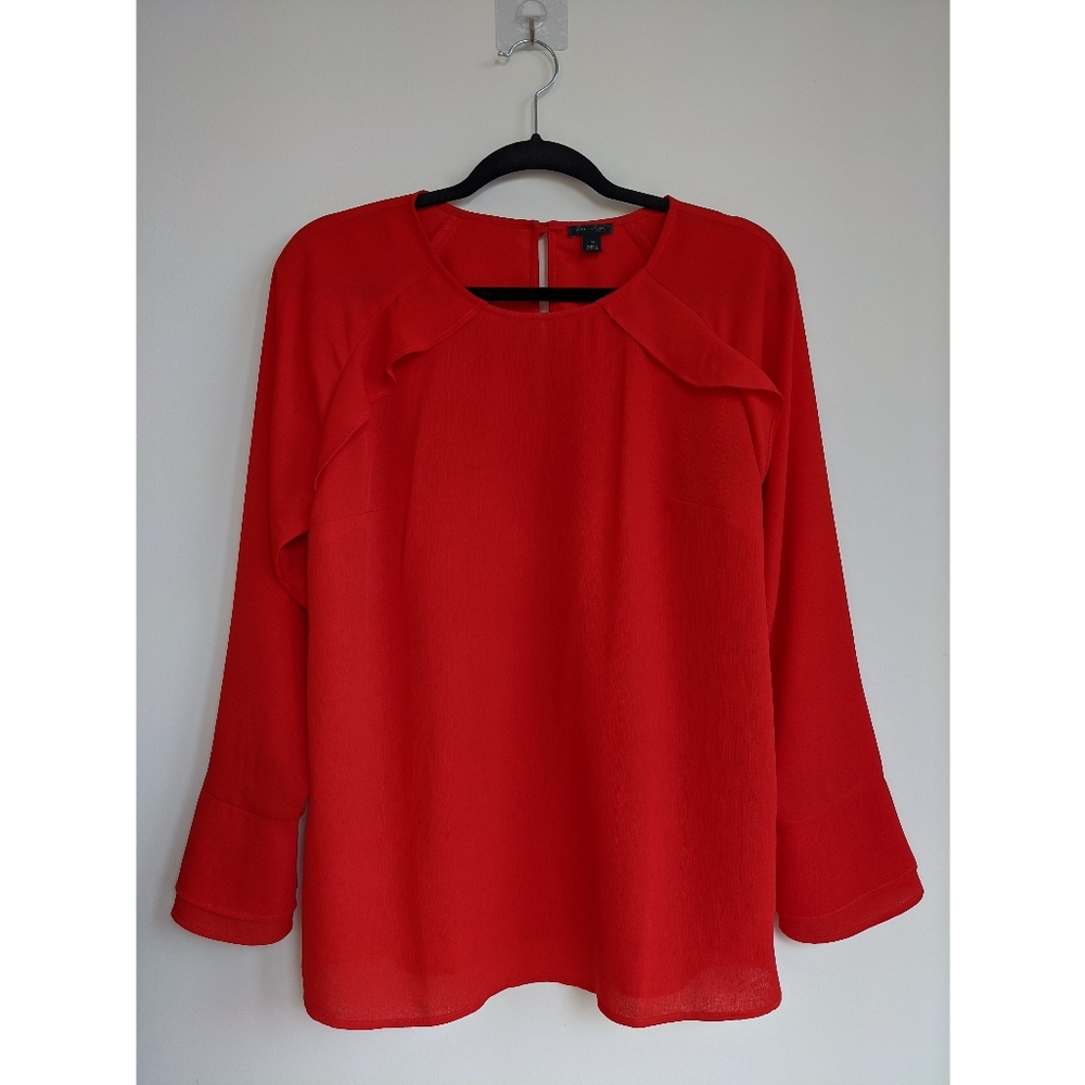 Flowy Red Ann Taylor Blouse Keyhole Back